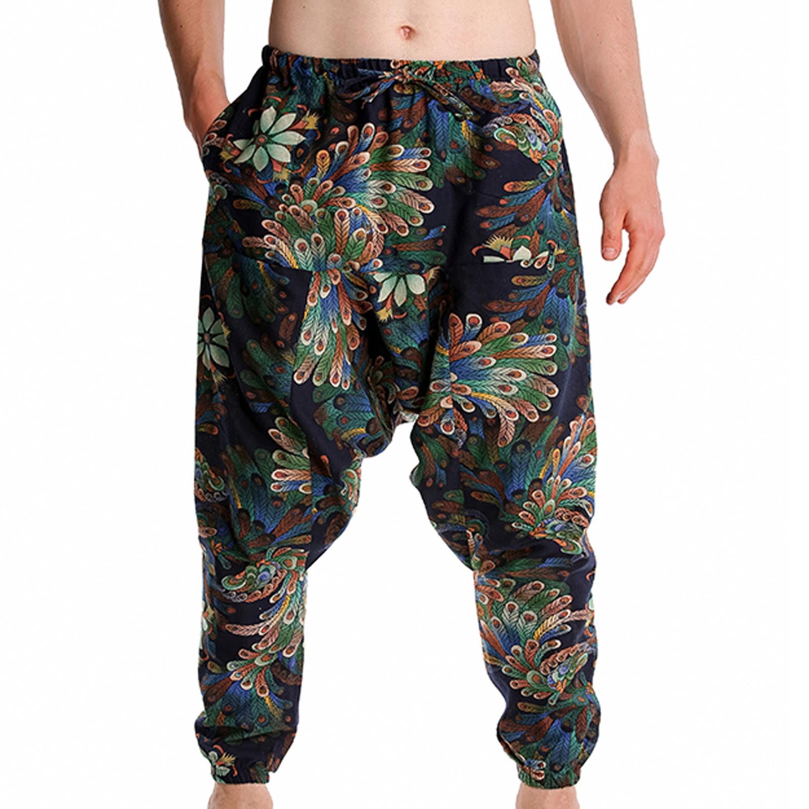 Hombres cáñamo harén pantalones marrón Hippie llano flojo Yoga