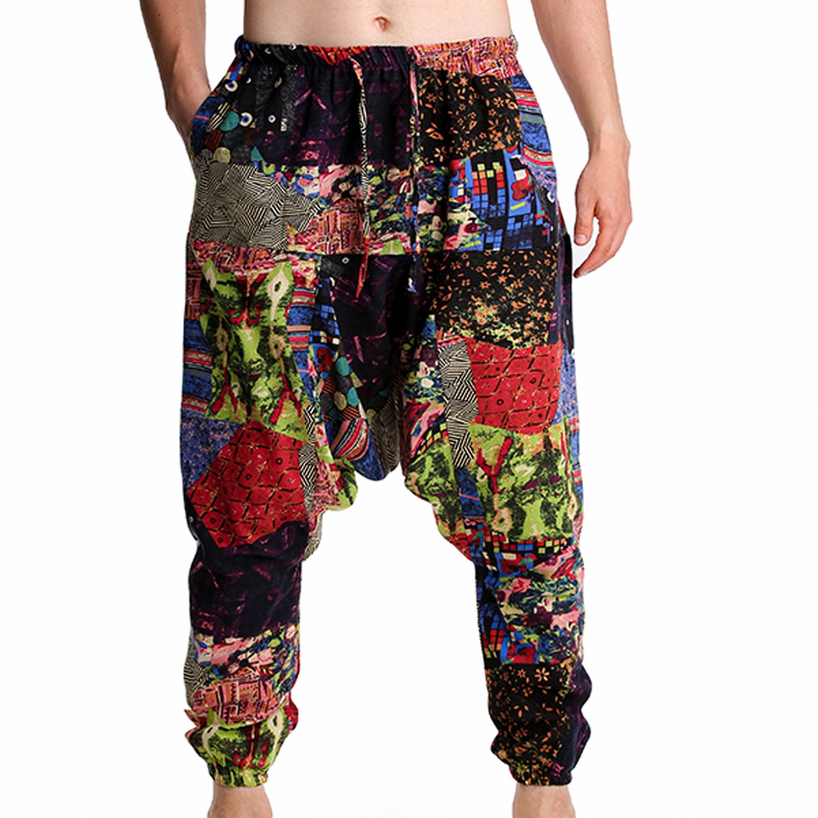 Men's Drop Crotch Harem Pants Cotton Baggy Yoga Genie Boho Pant Hipple  Loose Fit Capri Solid Trousers