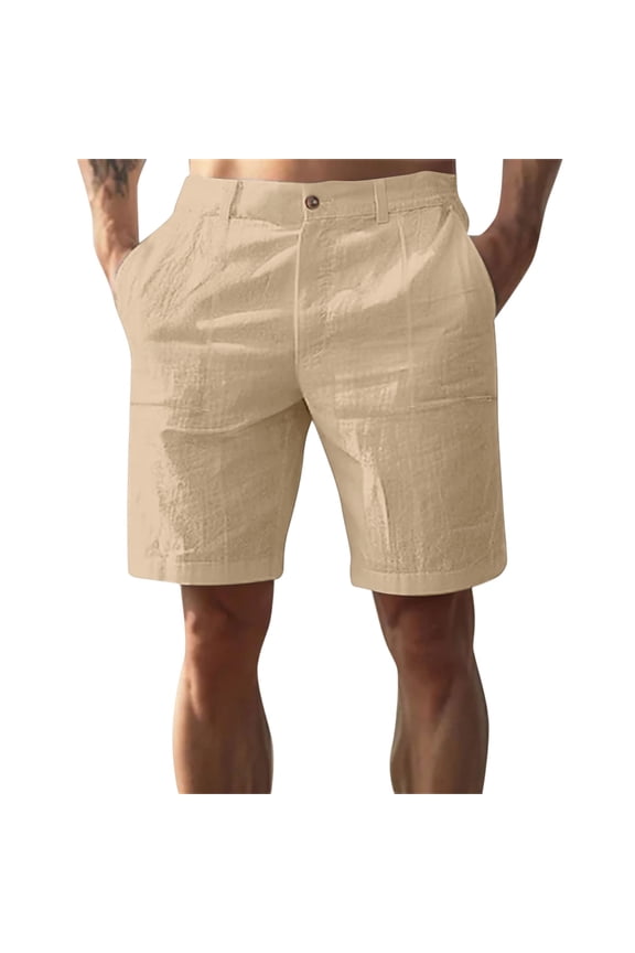 Men's Linen Beach Shorts Button Down Baggy Shorts Lightweight Breathable Pants Summer Vacation Pants with Pockets White S