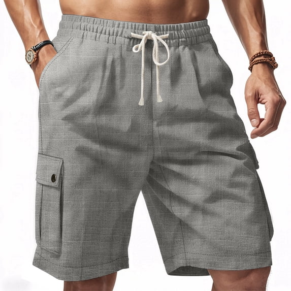 Men's Linen Blend Drawstring Cargo Shorts Dark Gray M