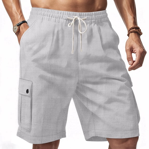 Men's Linen Blend Drawstring Cargo Shorts Light Gray XXL