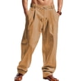 thumbnail image 1 of Men's Linen Blend Drawstring Casual Pants Earth Yellow S, 1 of 6