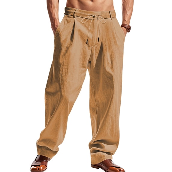 Men's Linen Blend Drawstring Casual Pants Earth Yellow S