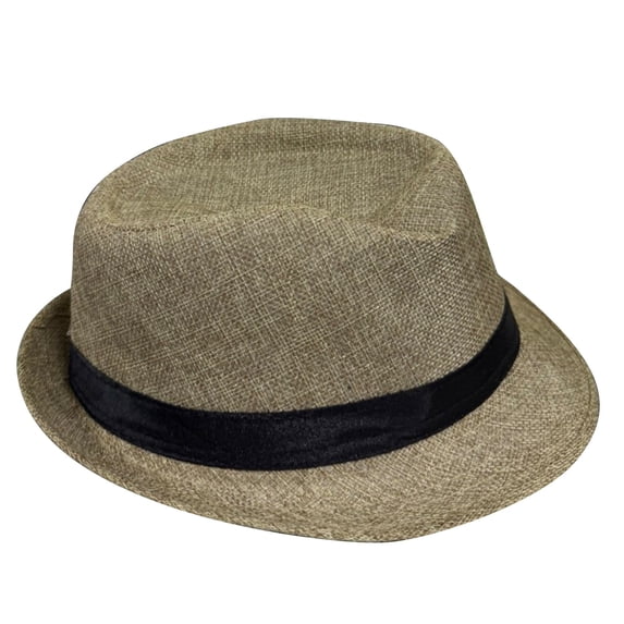 Men's Linen Breathable Fedora Hat Summer Short Brim Ribbon Panama Hat