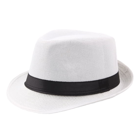 Men's Linen Breathable Fedora Hat Summer Short Brim Ribbon Panama Hat
