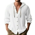 thumbnail image 1 of Men's Linen Button Down Shirt with Hood - Long Sleeve, Roll-Up Tab, Wooden Buttons, Beach/Casual Wear, S-XXXL, 1 of 6