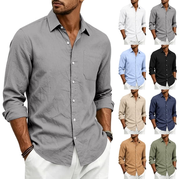 Men's Linen Button Down Shirts Long Sleeve Casual Summer Beach Shirts for Men Navy S
