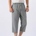thumbnail image 1 of Men's Linen Capri Pants Casual Lightweight 3/4 Casual Pants Drawstring Elastic Waist Beach Yoga Pants with Pocket Work Pants for Men Cargo, 1 of 2
