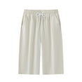 thumbnail image 1 of Men’s Linen Capris Pants Casual Drawstring Elastic Waist Straight Leg Trousers Comfy Cropped Pants with Pockets, 1 of 8