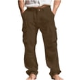 thumbnail image 1 of Men's Linen Cargo Trousers, Elasticated Smart Plain Pants Athletic-Fit Casual Trouser Lightweight Combat Bottoms Multi-Pockets Heavy Work Wear Outdoor Camping Hiking Pant, 1 of 7