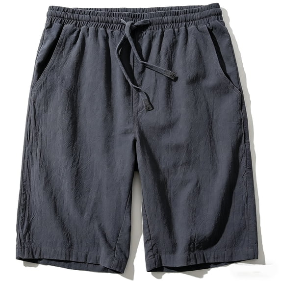 Men's Linen Casual Classic Fit 11 Inch Inseam Elastic Waist Shorts with Drawstring