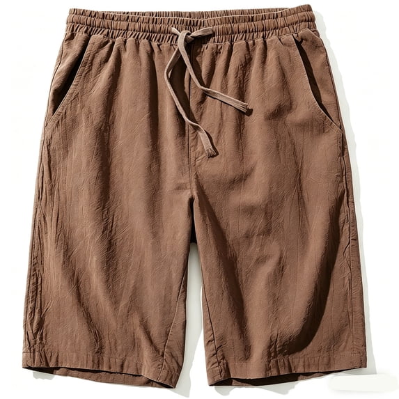 Men's Linen Casual Classic Fit 11 Inch Inseam Elastic Waist Shorts with Drawstring