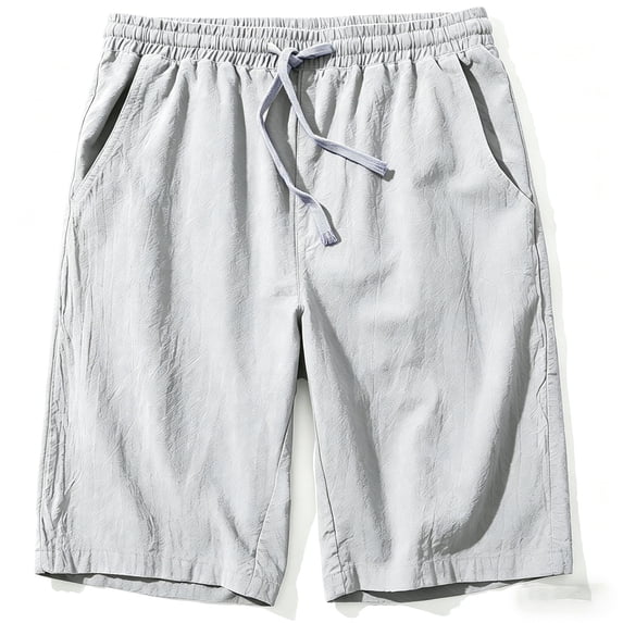 Men's Linen Casual Classic Fit 11 Inch Inseam Elastic Waist Shorts with Drawstring