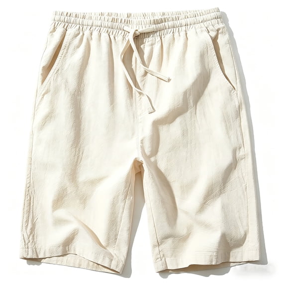 Men's Linen Casual Classic Fit 11 Inch Inseam Elastic Waist Shorts with Drawstring