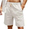 thumbnail image 1 of Men's Linen Casual Classic Shorts Elastic Waist Drawstring Summer Beach Lightweight Board Loose Fit with Pockets, 1 of 6