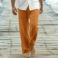 thumbnail image 1 of Men's Linen Casual Pants Elastic Drawstring Waist Lightweight Straight Leg Pants Loose Fit Summer Beach Yoga Trousers Plus Size, 1 of 6