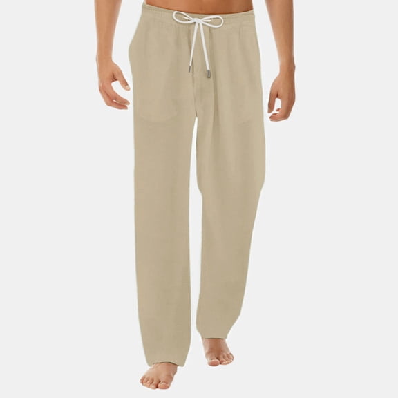 Men's Linen Casual Pants - Loose Fit, Solid Color, Elastic Waist - Suitable for Spring/Summer Outdoor Activities