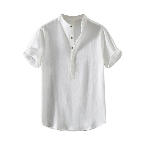 Men's Linen Casual Short Sleeve Shirts Breathable Cool Fashion Solid Color T Shirt Summer Beach Vacation Lapel Tops