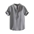 thumbnail image 1 of Men's Linen Casual Short Sleeve Shirts Breathable Cool Fashion Solid Color T Shirt Summer Beach Vacation Lapel Tops, 1 of 5