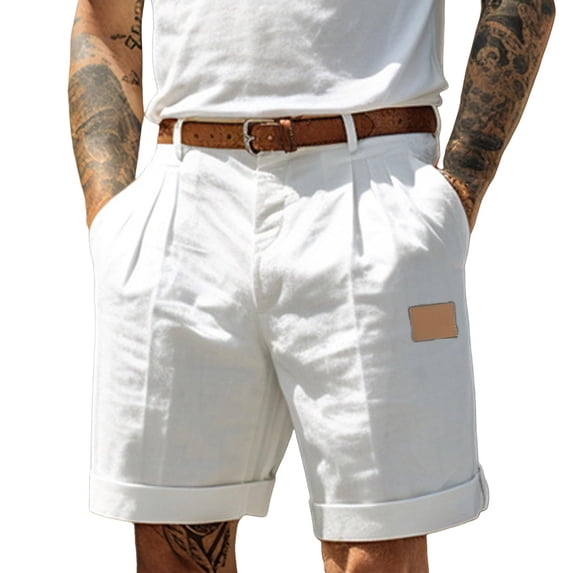 Men's Linen Casual Shorts with Drawstring Elastic Waist Shorts Summer Vacation Beach Vacation Yoga Golf Linen Shorts Flat Front Cotton Linen Wear with Pockets,White 2XL