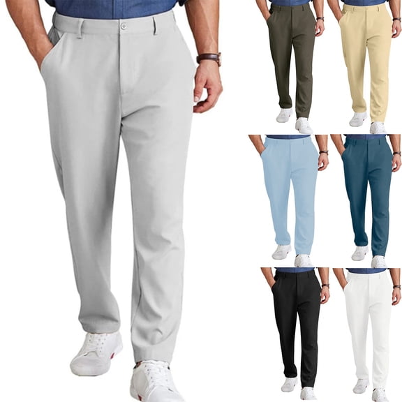 Men's Linen Casual Solid Color Pants, Loose Straight Leg Business Casual Trousers for Spring Summer, Office and Travel,Dark Gray,M