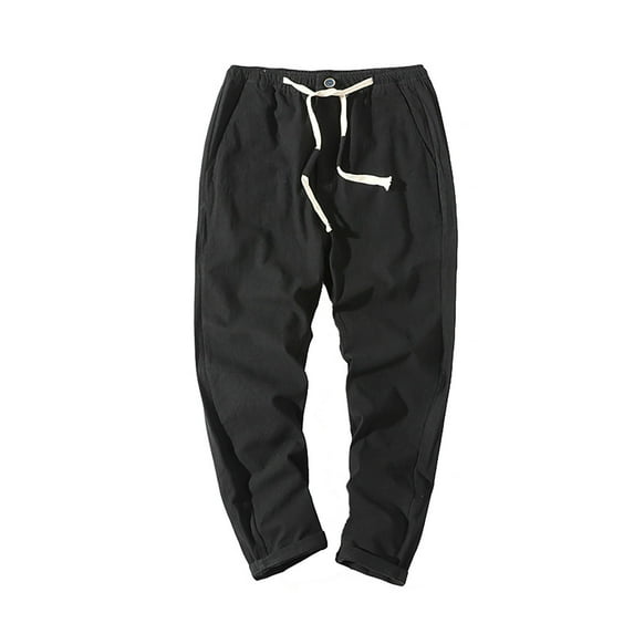 Men's Linen Casual Trousers with Drawstring for Comfortable Lightweight Loose Fit Yoga and Beach Wear Pants Mens Fashion Joggers Sports Pants Trousers Mens Long Pants