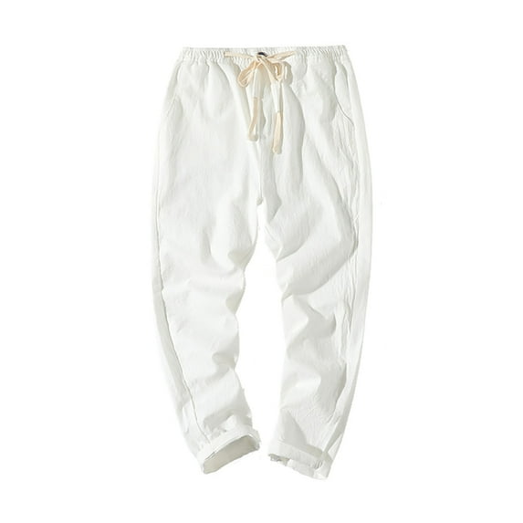 Men's Linen Casual Trousers with Drawstring for Comfortable Lightweight Loose Fit Yoga and Beach Wear Pants Mens Fashion Joggers Sports Pants Trousers Mens Long Pants