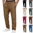 thumbnail image 1 of Men's Linen Casual Trousers Pants, Straight Leg Elastic Waist Drawstring, Breathable Lightweight Quick Dry, Beach Vacation Daily Wear Summer | AKLJWH,Gray 3XL, 1 of 5