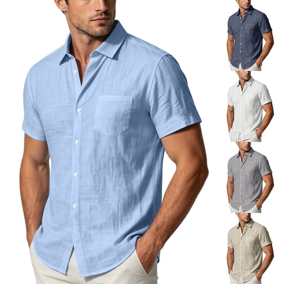 Men's Linen Cotton Blend Hawaiian Shirt Short Sleeve Casual Button Down Loose Fit Tropical Beach Vacation Sun Protection Travel Tops Summer Fashion Essential Gift | JASKFLY,Gray L