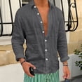 thumbnail image 1 of Men's Linen Cotton Shirts Long Sleeve Lightweight Regular Fit Solid Button Casual Summer Shirt Gray XXL, 1 of 4