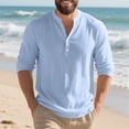 thumbnail image 1 of Men's Linen Cotton Shirts Long Sleeve Lightweight Regular Fit Solid Button Casual Summer Shirt with Pocket Light Blue XL, 1 of 7