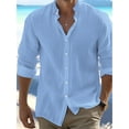 thumbnail image 1 of Men's Linen Cotton Shirts Long Sleeve Regular Fit Casual Solid Shirt Lightweight Summer Beach Tops Blue M, 1 of 6