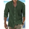 thumbnail image 1 of Men's Linen Cotton Shirts Long Sleeve Regular Fit Casual Solid Shirt Lightweight Summer Beach Tops Green XL, 1 of 6