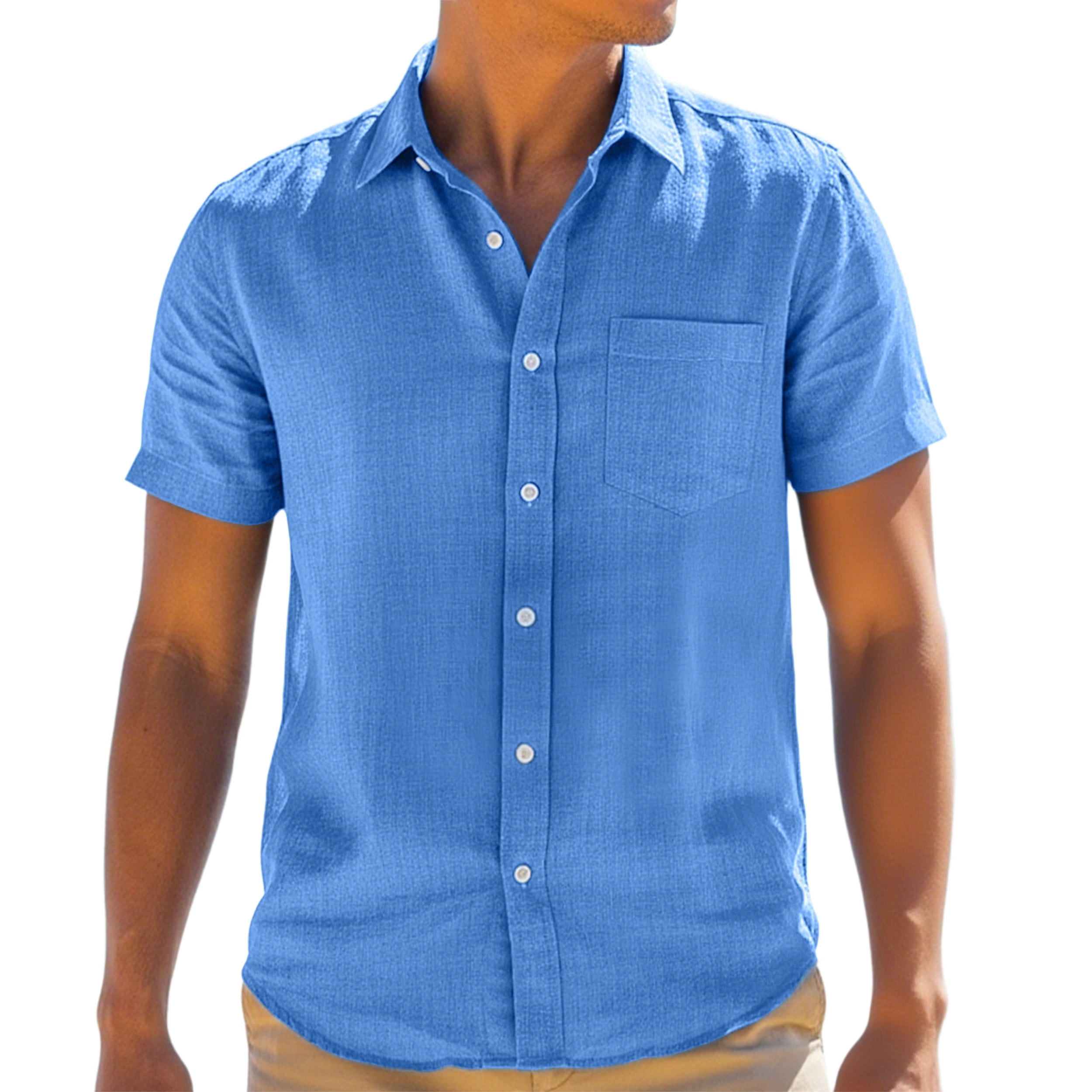 Men's Linen Shirts Short Sleeve Casual Shirts Button Down Shirt Beach ...