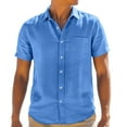 thumbnail image 1 of Men's Linen Cotton Shirts Short Sleeve Casual Button Down Shirt Beach Summer Tops with Pocket, 1 of 6
