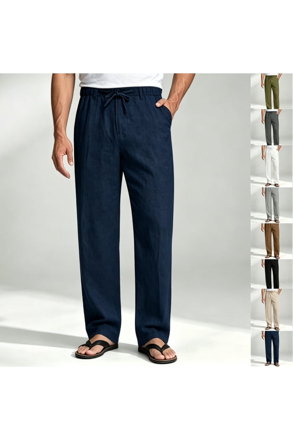 Men's Cotton Linen Pants, Elastic Waist Drawstring Loose Casual Trousers, for Summer Vacation Beach, Daily Commute Outdoor S-3XL