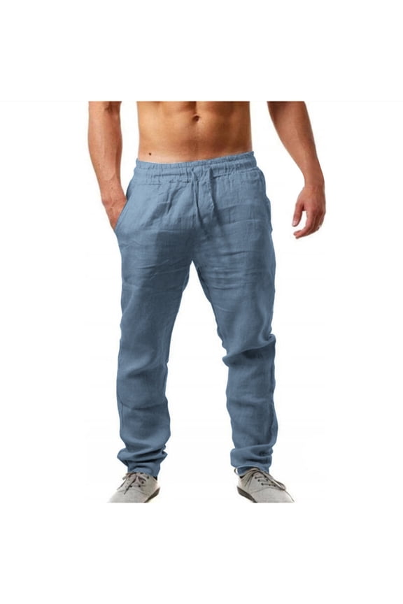 Men's Linen Elastic Pants - Breathable Solid Color, Loose Casual Design, Daily Wear Suitable, Size S-XXXXXL with Waist/Hip/Length Guide
