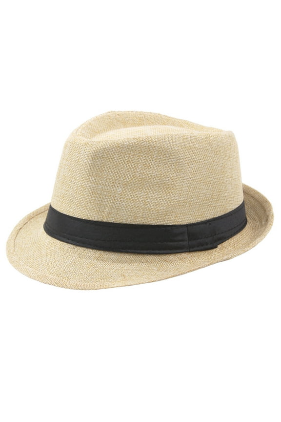 Men's Linen Fedora Hat, Natural Breatherable Material, Wide Brim for Sun Protection, Summer Casual Style,Adds Vintage Charm to Summer Suits or Casual Wear. Beige 58cm