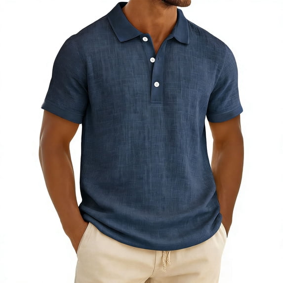 Men's Linen Golf Shirts Short Sleeve Button Down Solid Tee Shirts Summer Casual Performance Vintage Workout Lightweight Tee Tops