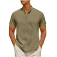 thumbnail image 1 of Men's Linen Henley Shirt – Short Sleeve Casual Beach Top with Lapel Collar, Hippie-Inspired Solid Color Summer Blouse, 1 of 7