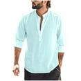thumbnail image 1 of Men's Linen Henley Shirts Casual Long Sleeve Button Travel Tops Lightweight Long Sleeve Lounge T-Shirt, 1 of 5