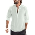 thumbnail image 1 of Men's Linen Henley Shirts Casual Long Sleeve Button Travel Tops Lightweight Long Sleeve Lounge T-Shirt, 1 of 5