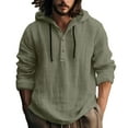 thumbnail image 1 of Men's Linen Hooded Shirt Casual Long Sleeve Button Up Tunic Top Lightweight Breathable Beach Yoga Boho Style Comfortable Loose Fit, 1 of 9