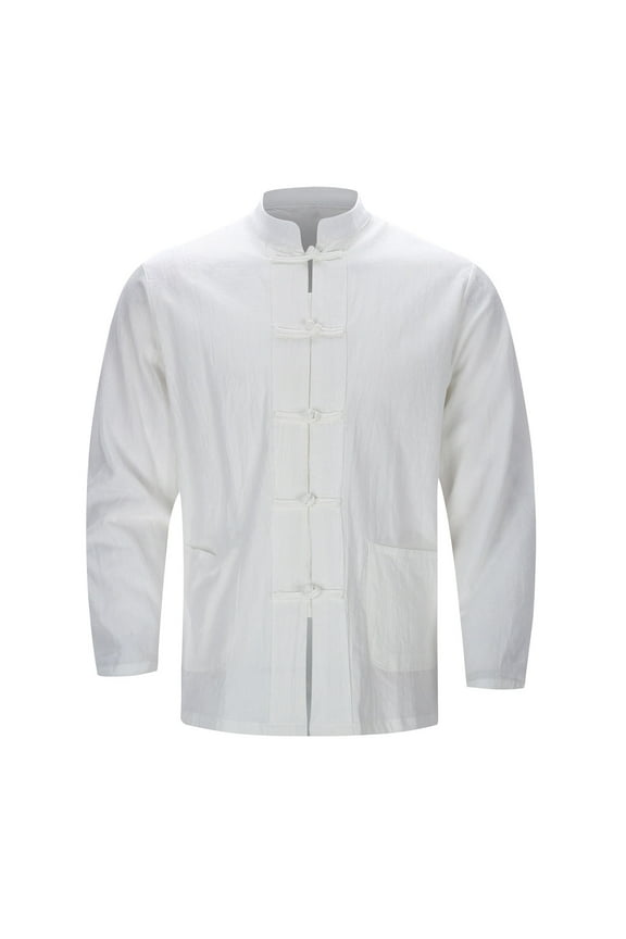 Men's Linen Japanese Chinese Traditional Tang Suit Long Sleeve Shirt Men Clothes