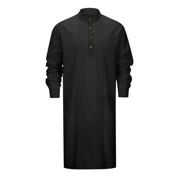 Men's Linen Kaftan Button Down Shirt, Long Sleeve Robe, Suitable for Casual & Holiday Wear, Various Sizes