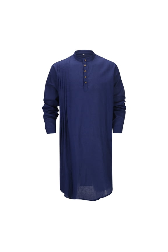 Men's Linen Long Sleeve Kaftan Thobe Casual Gown Cotton Blend Lightweight Breathable Soft