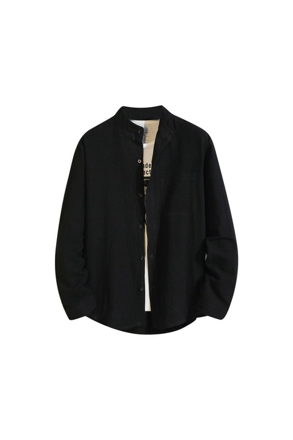 Men's Linen Long Sleeve Shirt Casual Plain Smart Button Down Shirt Plus Size Tops Business Work Blouses Cotton Linen Tee Shirts