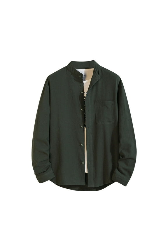 Men's Linen Long Sleeve Shirt Casual Plain Smart Button Down Shirt Plus Size Tops Business Work Blouses Cotton Linen Tee Shirts