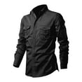 thumbnail image 1 of Men's Linen Long Sleeve Shirt Double Pocket Casual Button Up Shirt for Men Comfortable Breathable Wear Men's Lightweight Crewneck Tee Tops, 1 of 4
