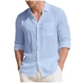 thumbnail image 1 of Men's Linen Long Sleeve Shirts Button Down Collared Summer Shirts Solid Color Beach Casual Loose Fit Wedding Dress Shirts, 1 of 6